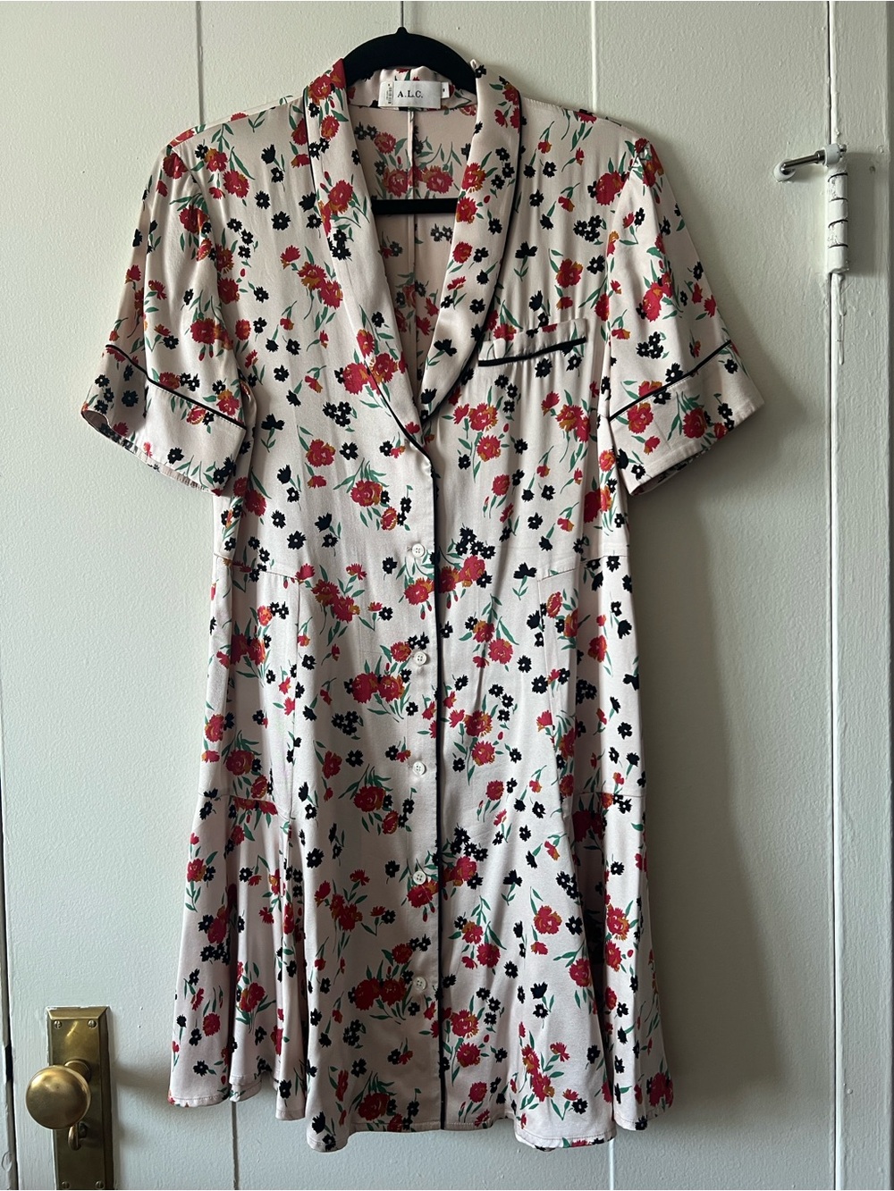 A.L.C. Floral Button-Front Dress with Red & Black Print